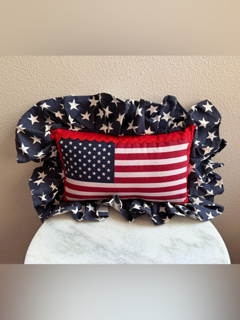 American Flag Decorative Pillow with Star Ruffle